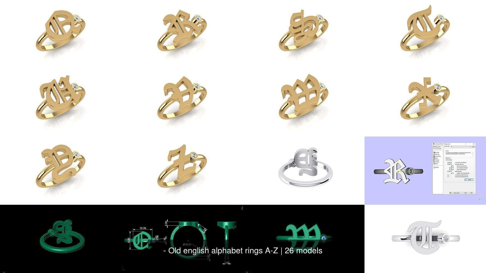 - Old english alphabet rings A-Z 3D Model Collection_2