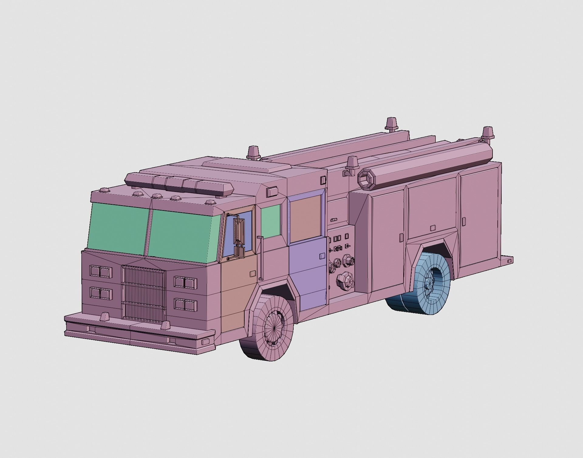 Cartoon Stylized American Fire Truck Low-poly 3D model_8