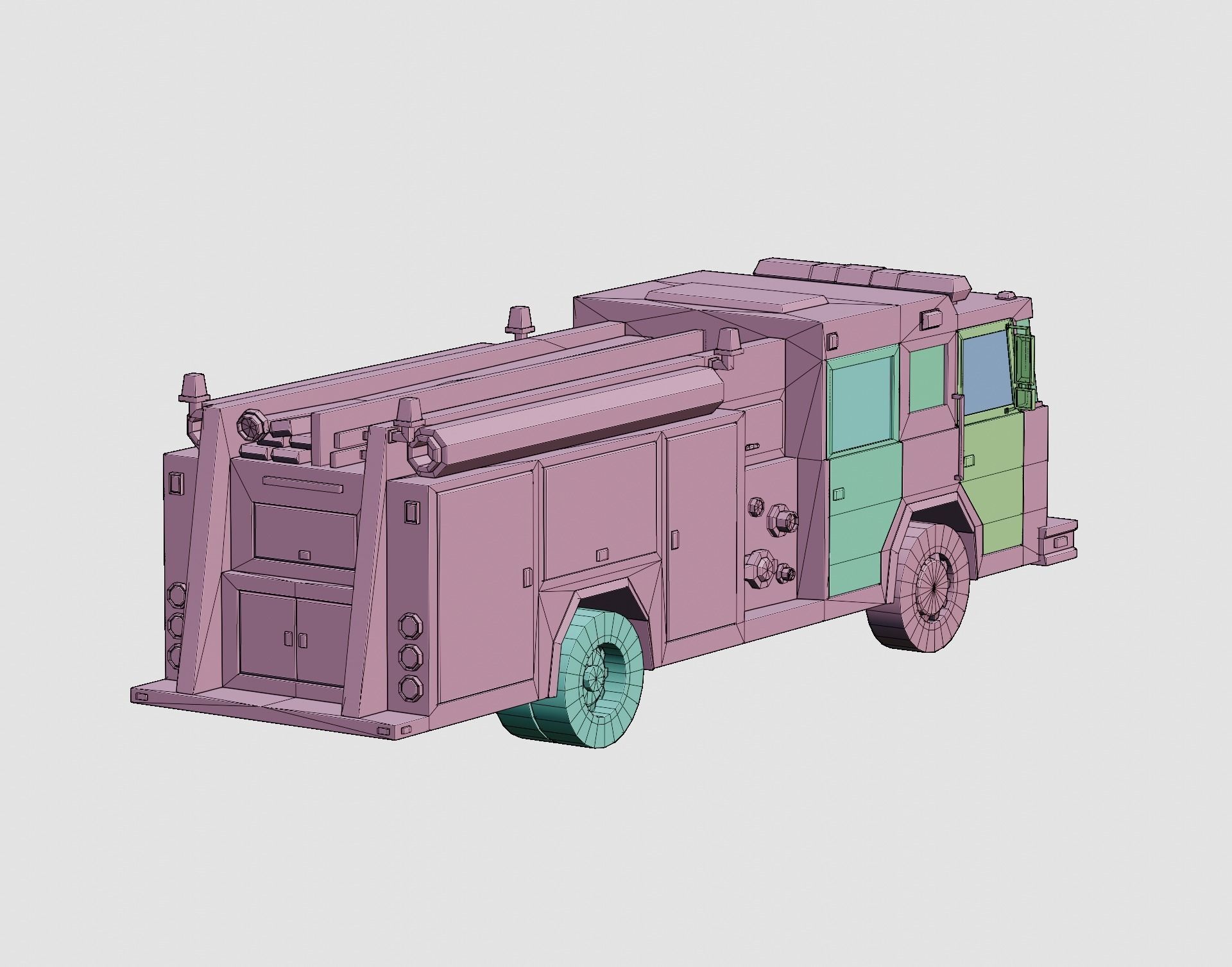 Cartoon Stylized American Fire Truck Low-poly 3D model_9