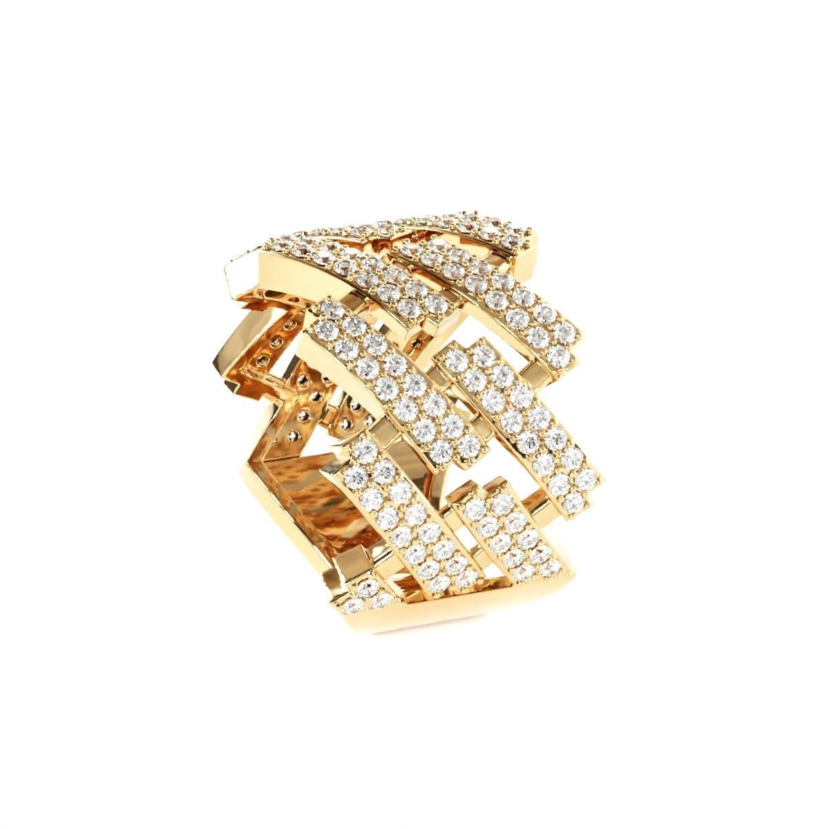 Diamond cuban link half band ring-1 3D print model_1