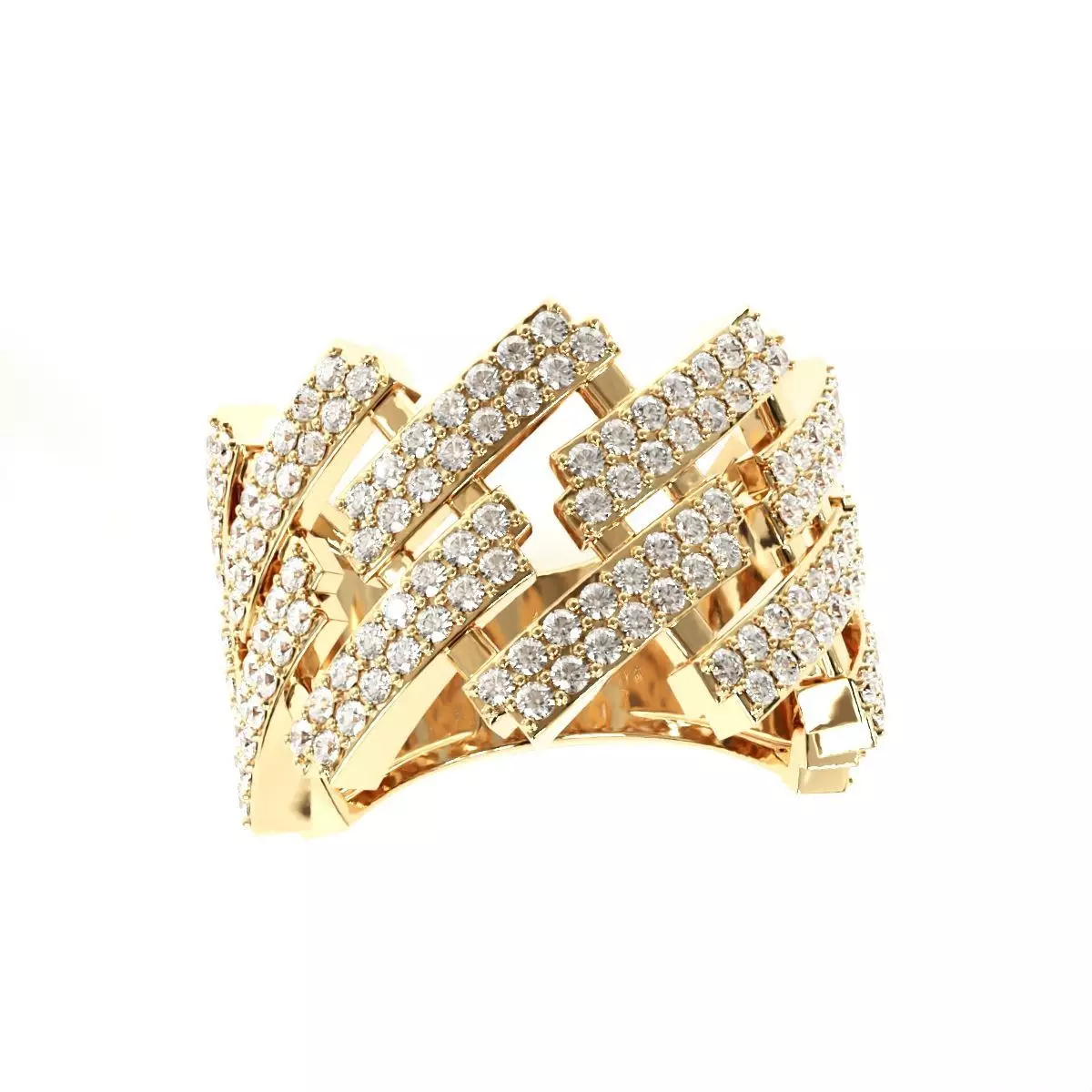 Diamond cuban link half band ring-1 3D print model_0
