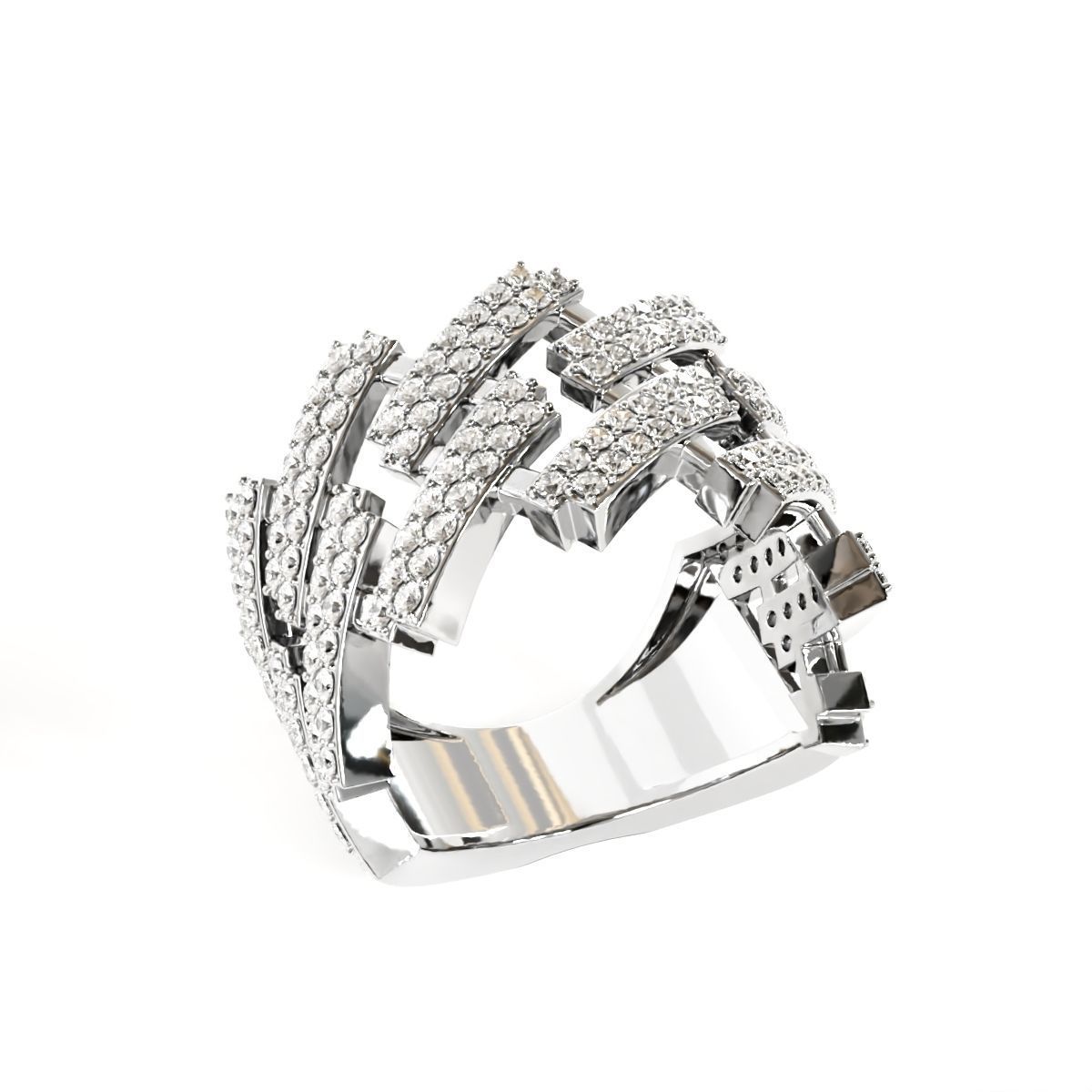 Diamond cuban link half band ring-1 3D print model_9