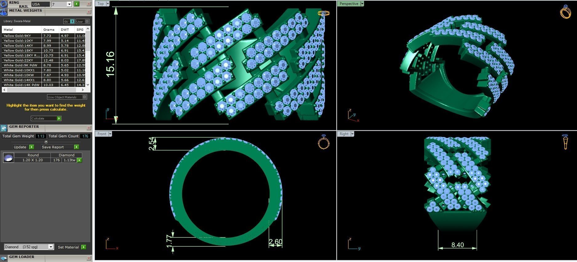 Diamond cuban link half band ring-1 3D print model_3