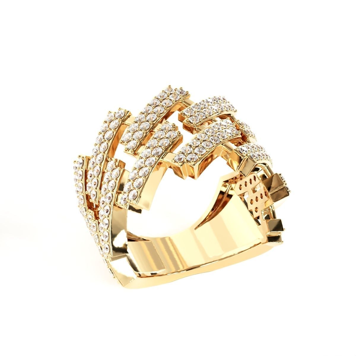 Diamond cuban link half band ring-1 3D print model_2