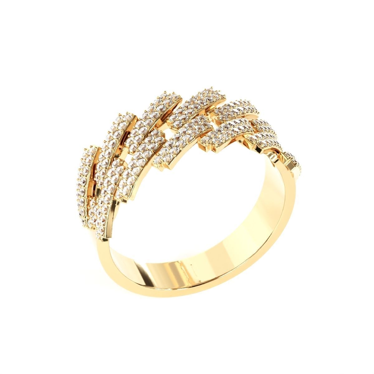 Diamond cuban link half band ring-2 3D print model_2