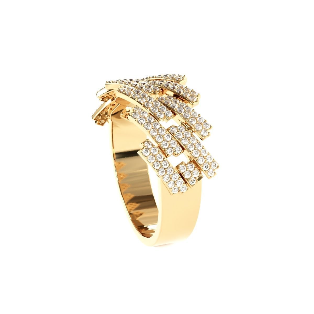 Diamond cuban link half band ring-2 3D print model_1