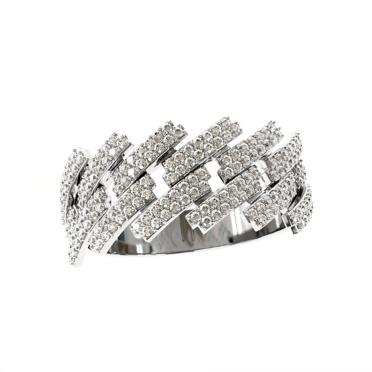 Diamond cuban link half band ring-2 3D print model_7