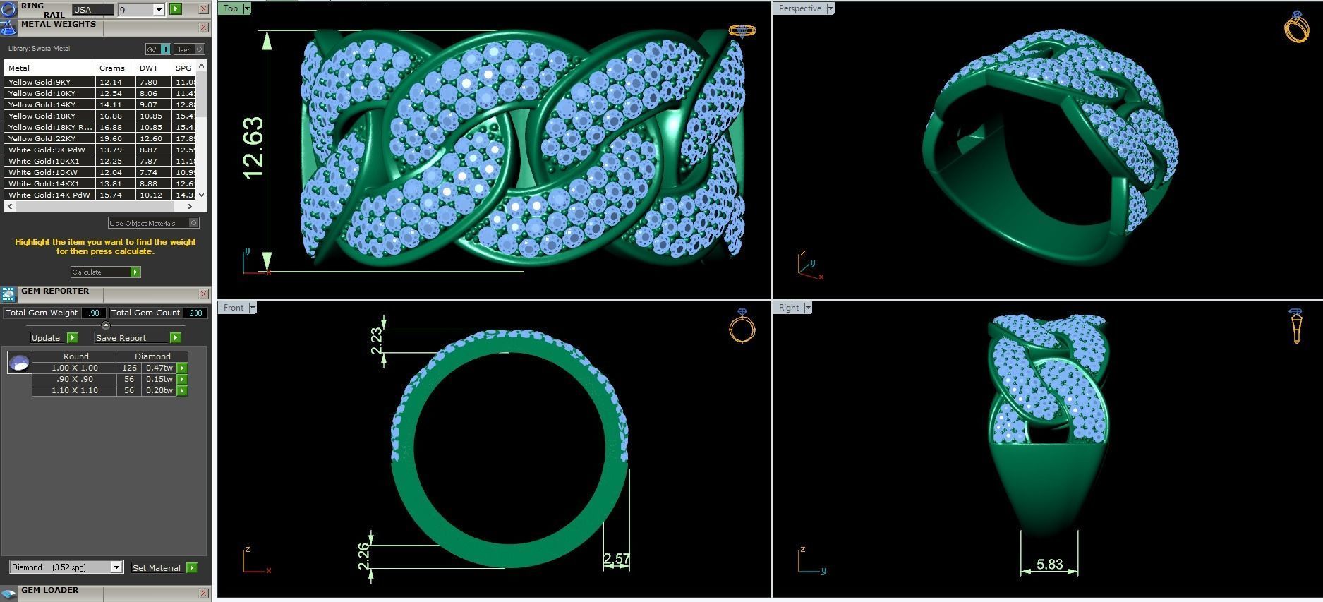 Cuban link half band ring 3D print model_3