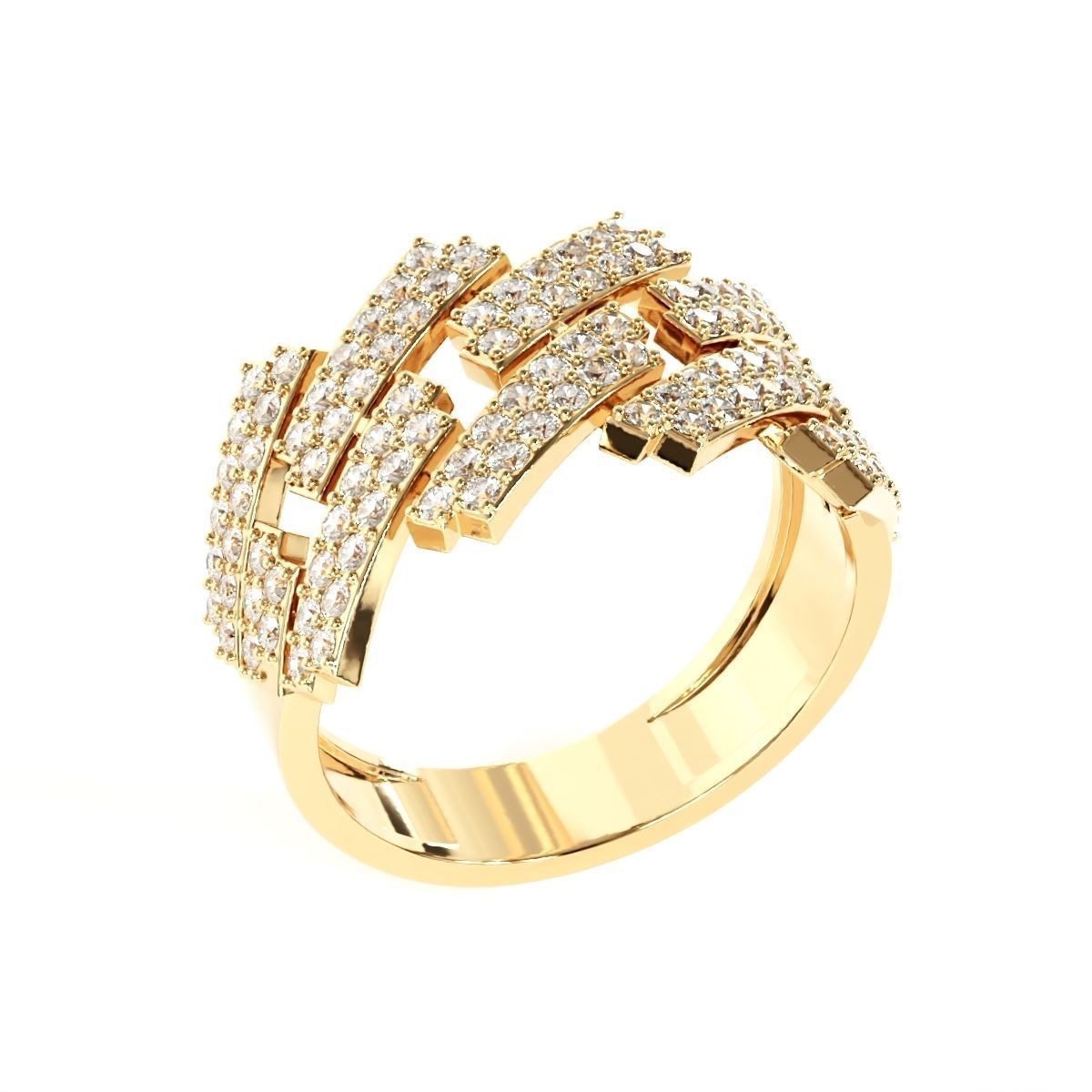 Diamond cuban link half band ring -3 3D print model_2