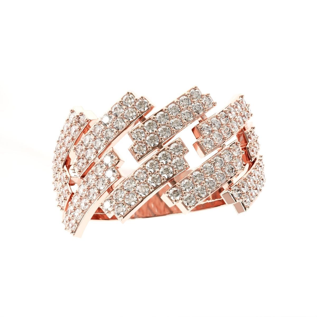 Diamond cuban link half band ring -3 3D print model_4