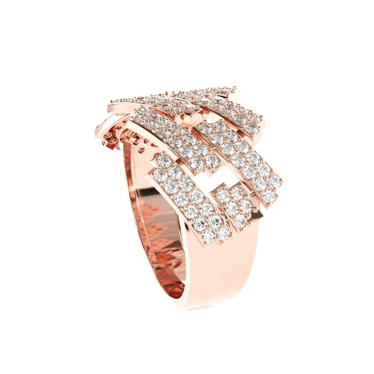 Diamond cuban link half band ring -3 3D print model_5