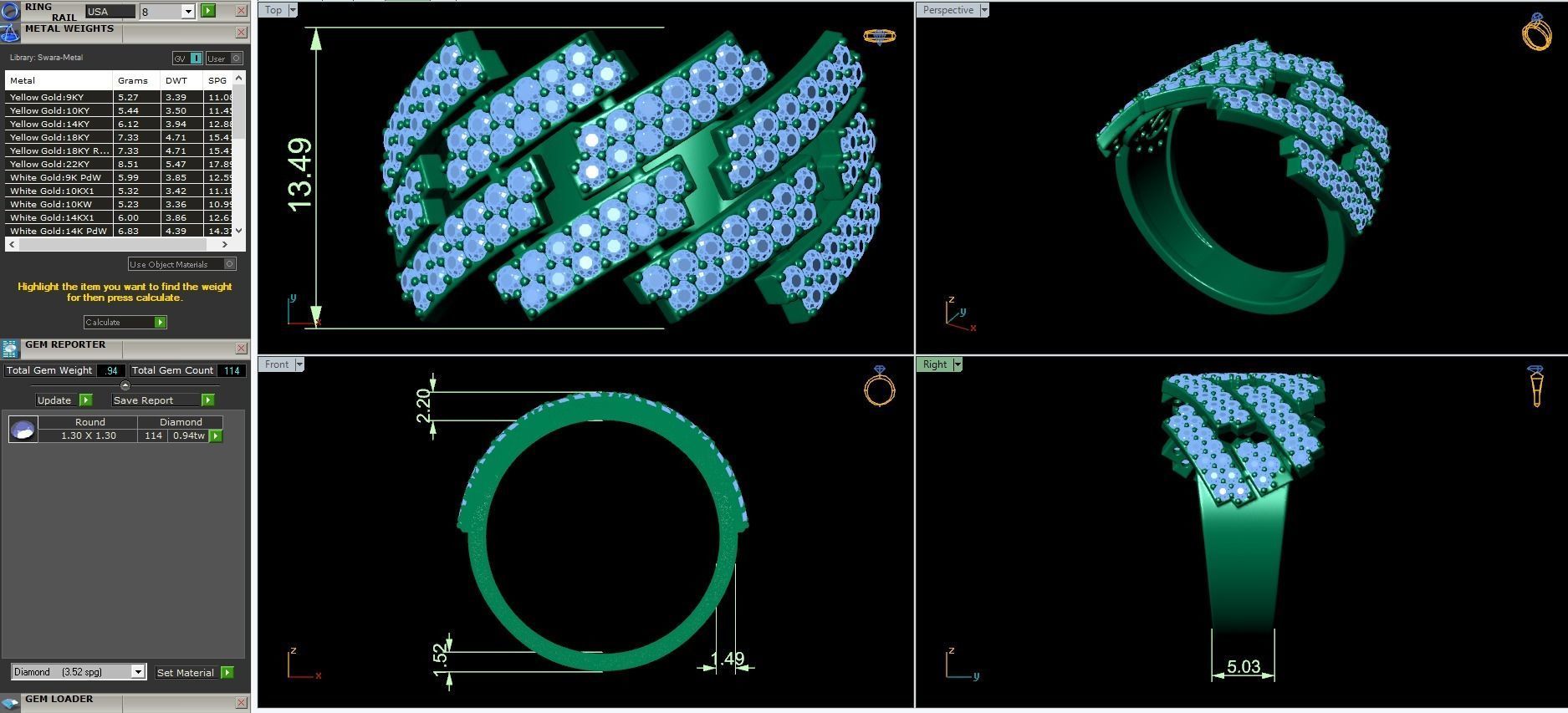 Diamond cuban link half band ring -3 3D print model_3