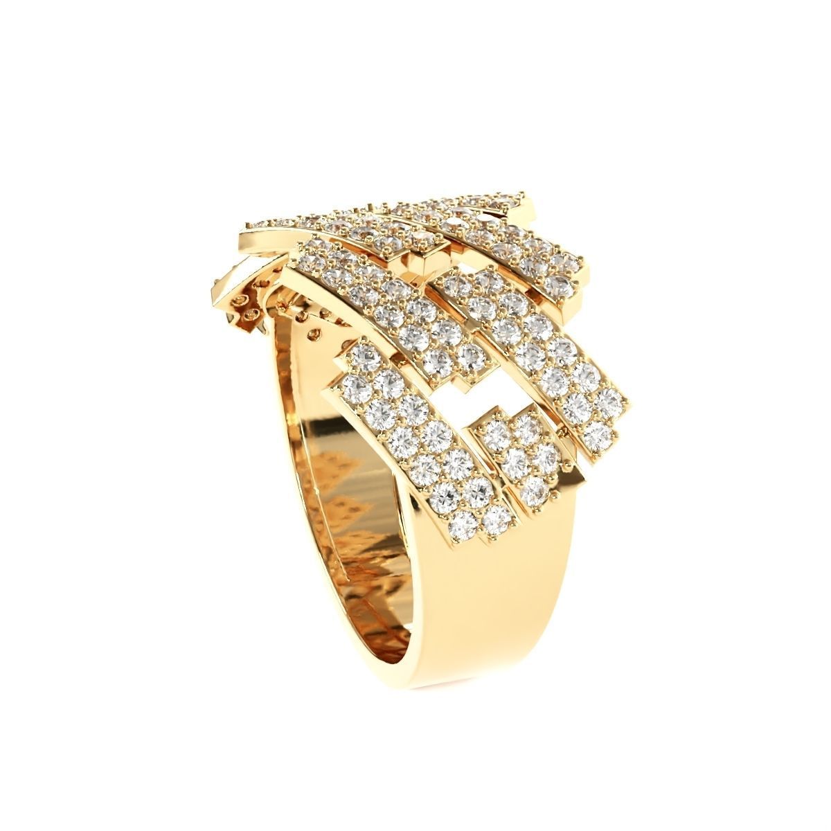 Diamond cuban link half band ring -3 3D print model_1