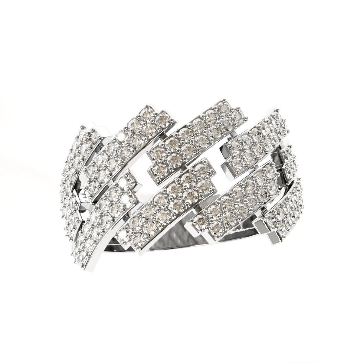Diamond cuban link half band ring -3 3D print model_9