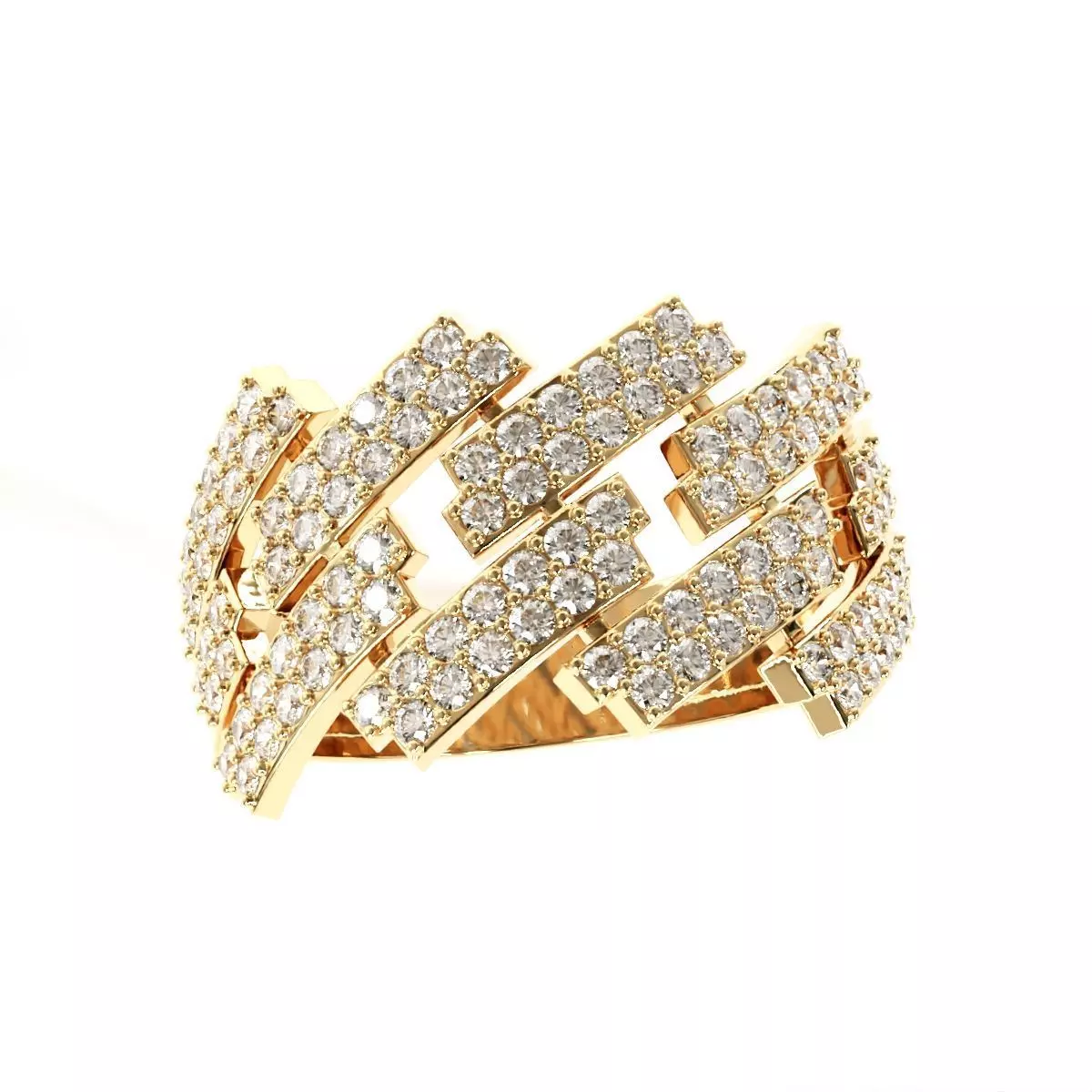 Diamond cuban link half band ring -3 3D print model_0