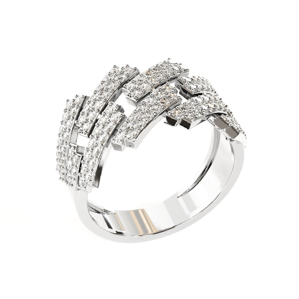 Diamond cuban link half band ring -3 3D print model_8