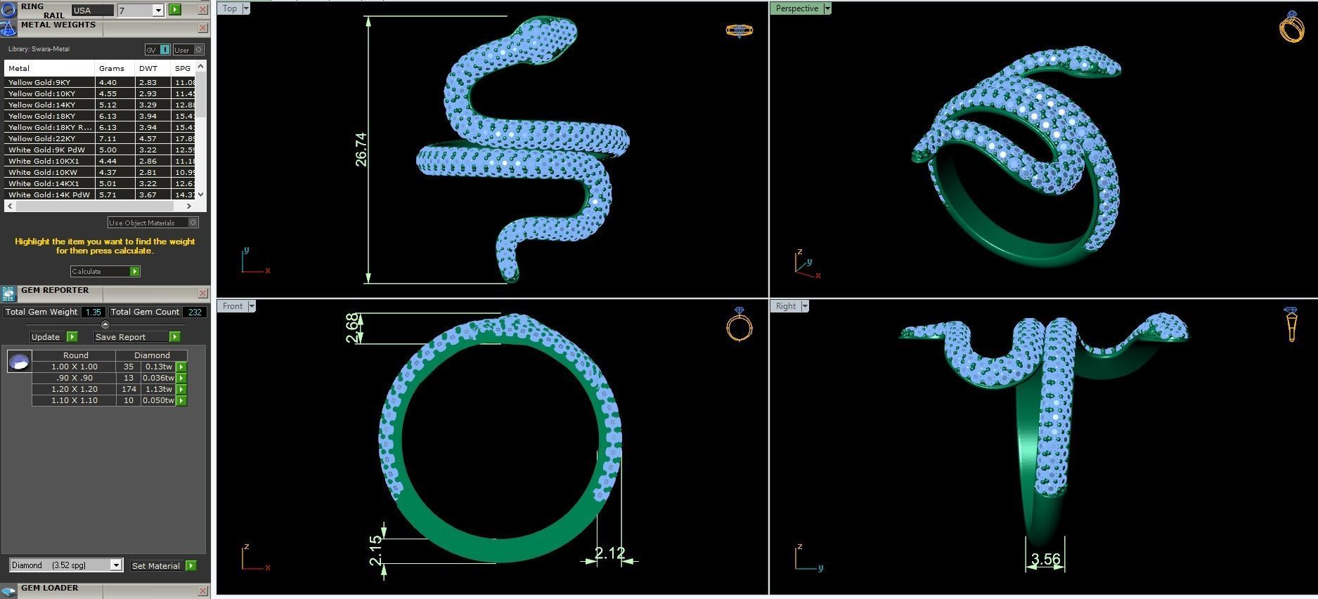 Diamond snake ring-2 3D print model_3