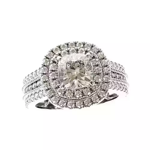 Double halo cushion cut mens ring