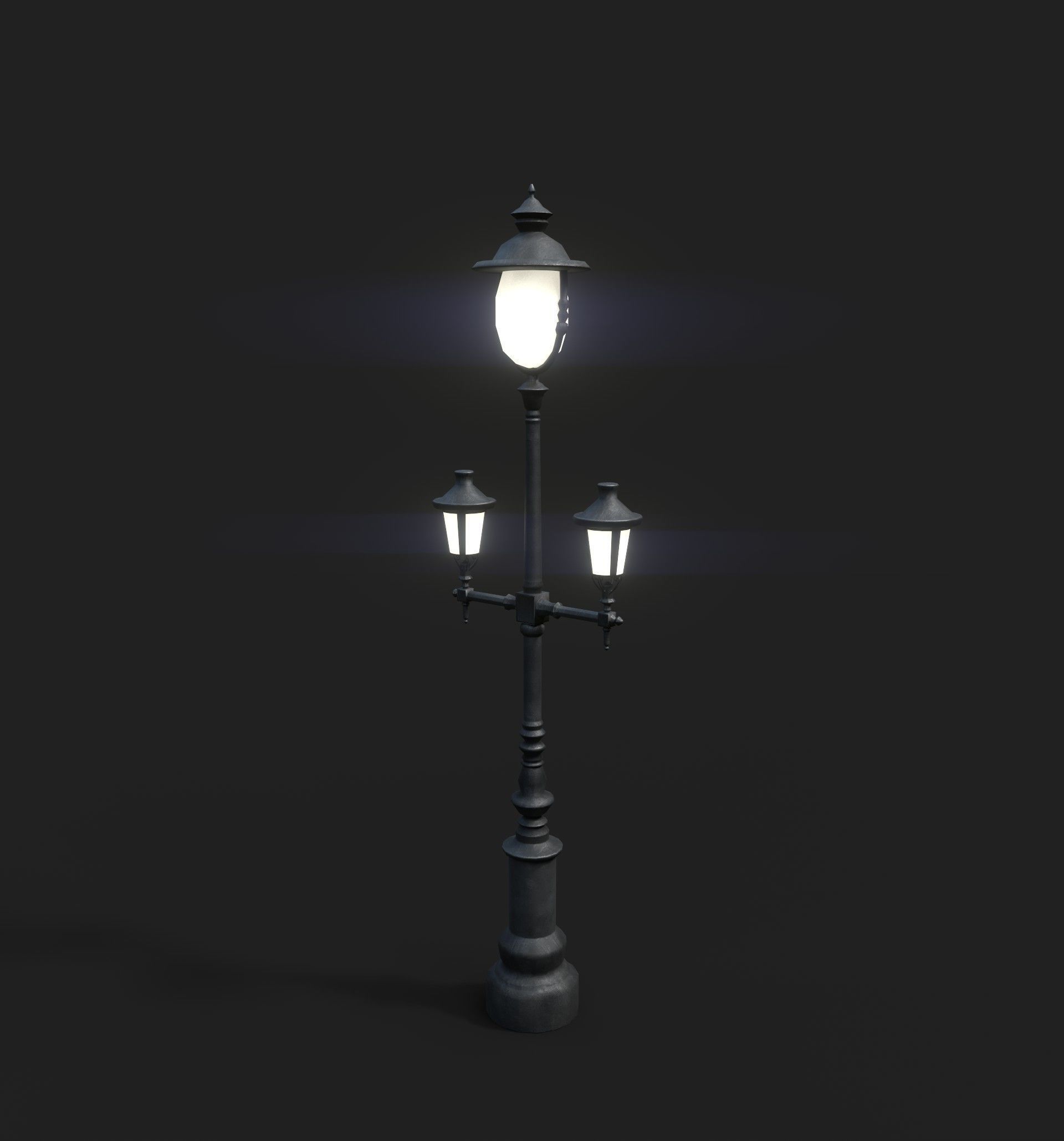Triple Lamp Post 2 Low-poly 3D model_2