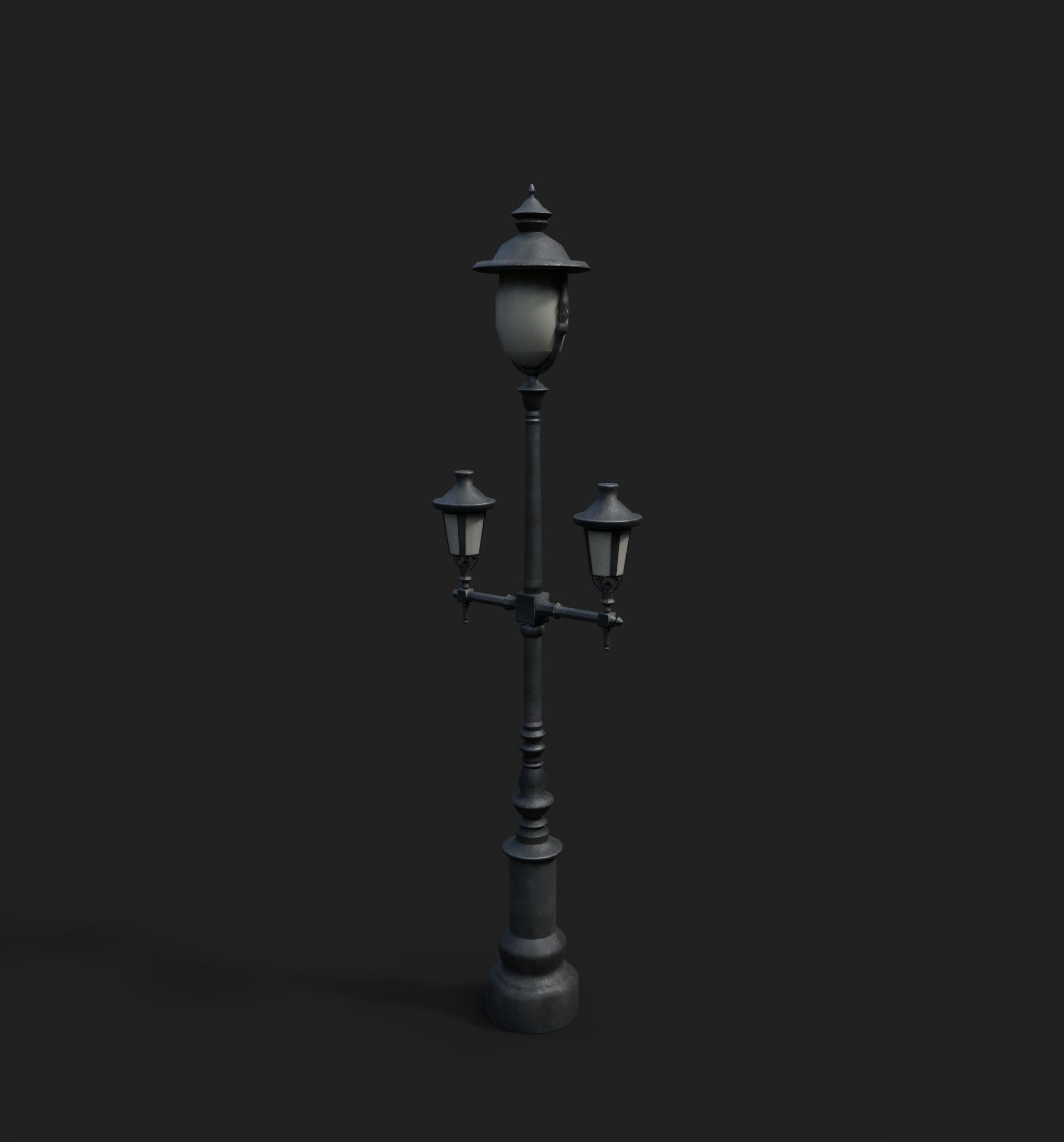 Triple Lamp Post 2 Low-poly 3D model_1