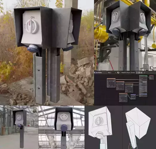 Industrial Socket with Switch Remastered Low-poly 3D model