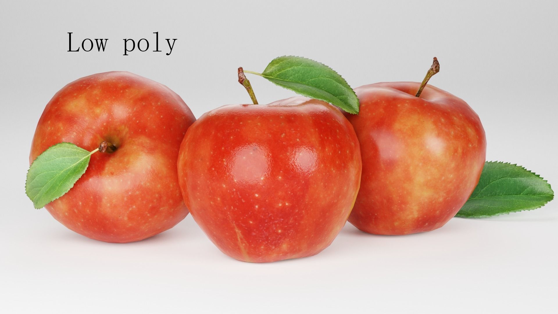 Realistic apple with leaf Low-poly 3D model_3