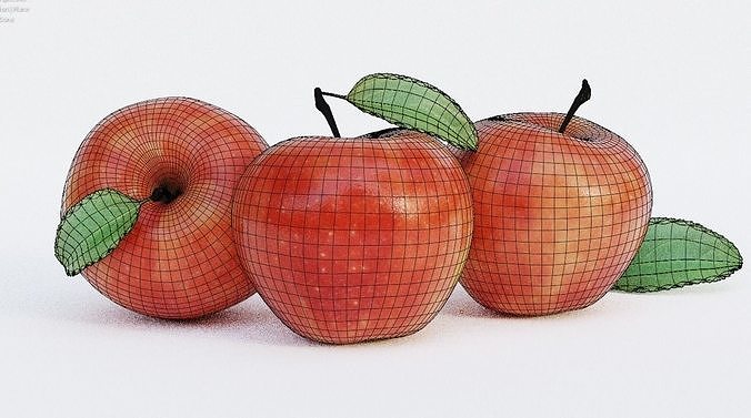 Realistic apple with leaf Low-poly 3D model 3