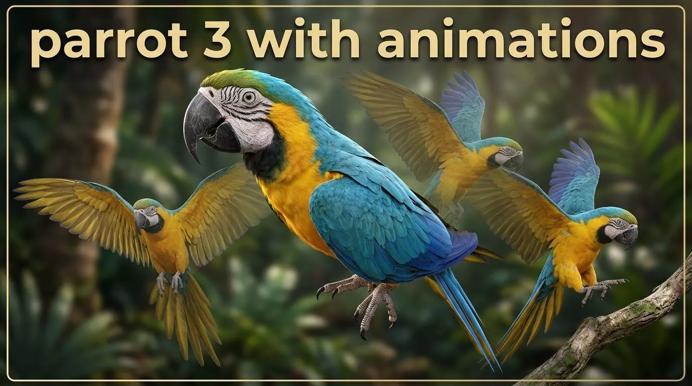 Parrot 3 with animations Low-poly 3D model