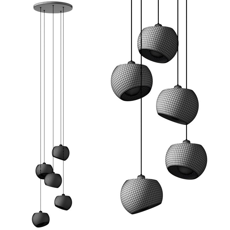 White Moons 5 Chandelier by Licht im Raum 3D model_1