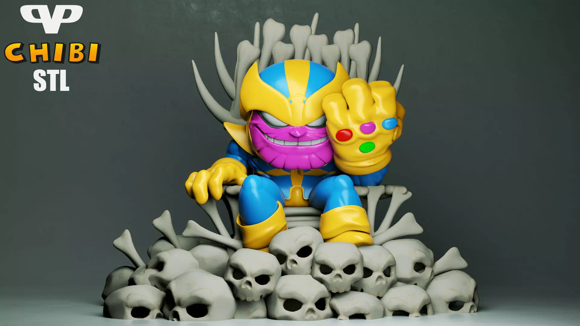 Thanos on Throne Chibi for 3D Printing STL 3D print model_0