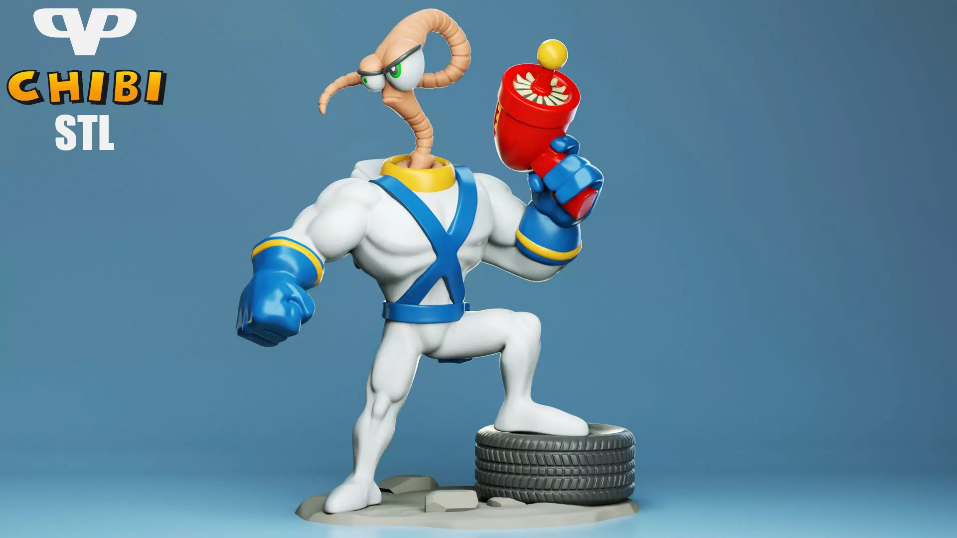 Earthworm Jim Chibi for 3D Printing STL 3D print model_0