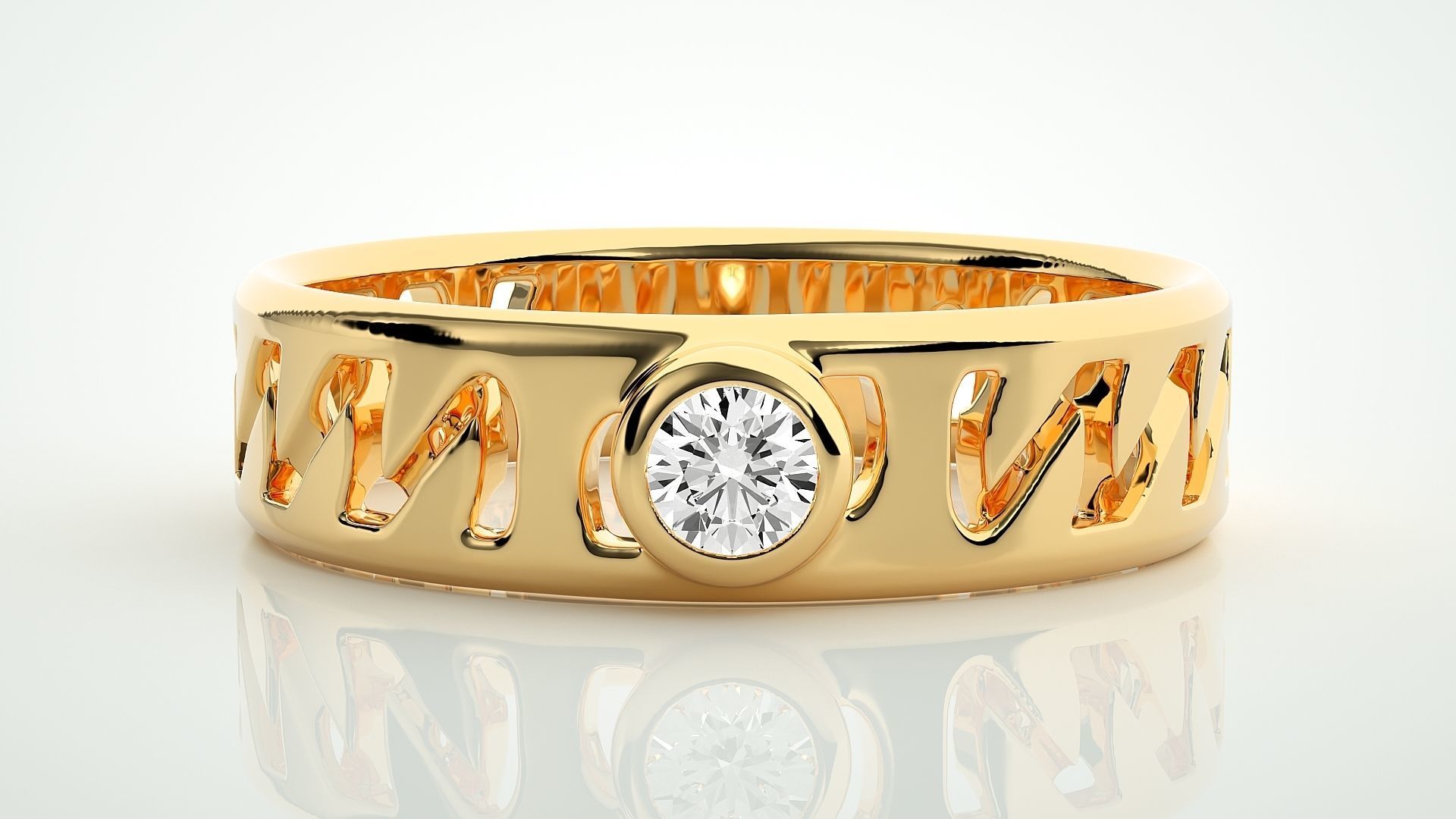 Single diamond Cuban Chain Women solitaire ring 3dm stl render 3D print model_6