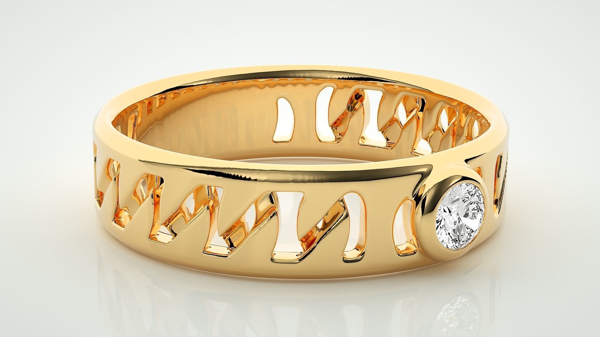 Single diamond Cuban Chain Women solitaire ring 3dm stl render 3D print model_7