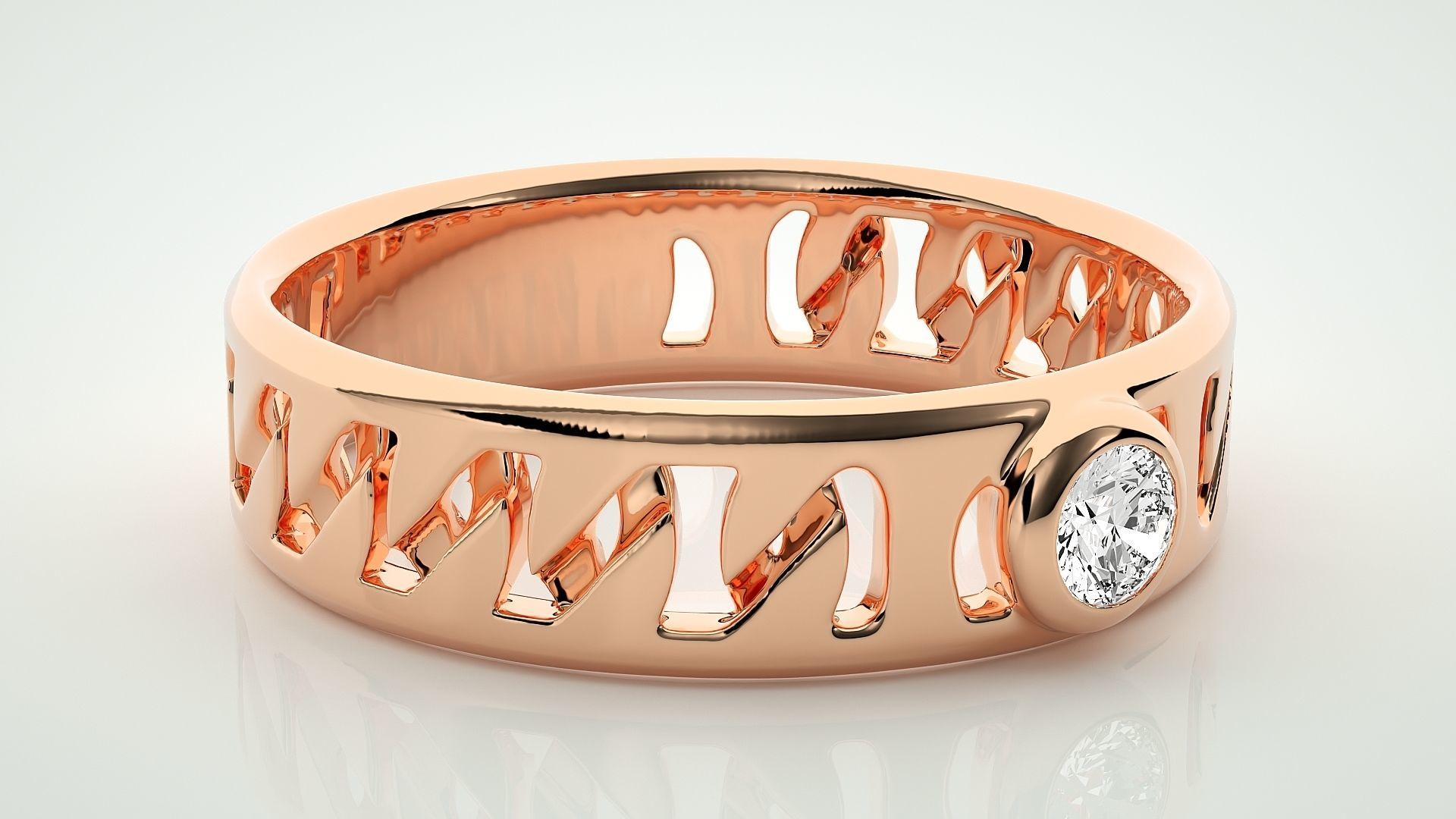 Single diamond Cuban Chain Women solitaire ring 3dm stl render 3D print model_1