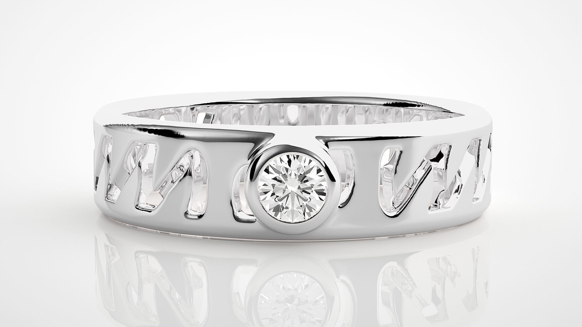 Single diamond Cuban Chain Women solitaire ring 3dm stl render 3D print model_3