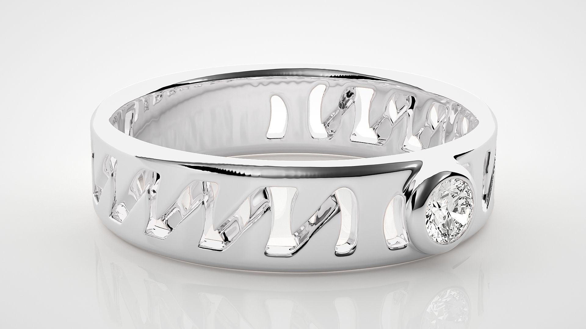 Single diamond Cuban Chain Women solitaire ring 3dm stl render 3D print model_4