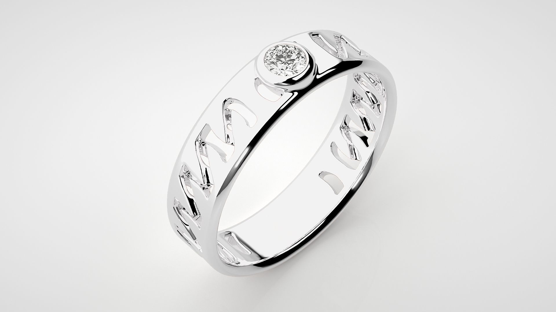 Single diamond Cuban Chain Women solitaire ring 3dm stl render 3D print model_5