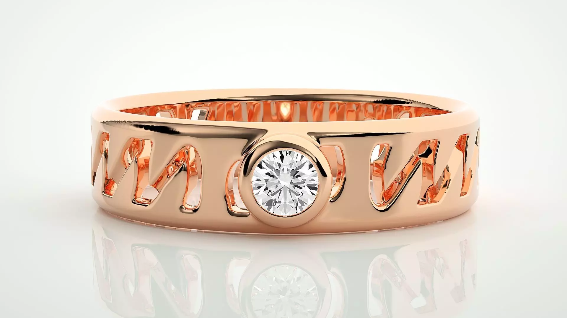 Single diamond Cuban Chain Women solitaire ring 3dm stl render 3D print model_0