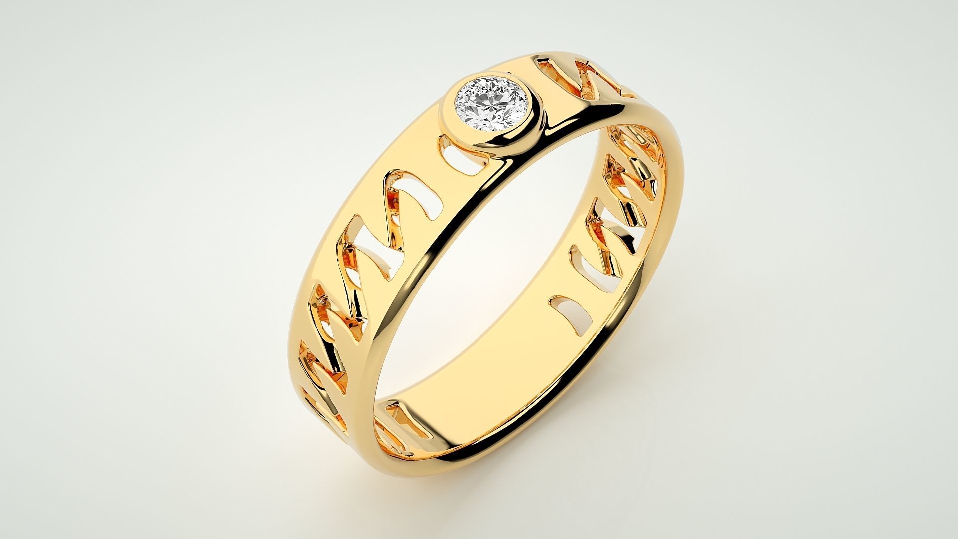 Single diamond Cuban Chain Women solitaire ring 3dm stl render 3D print model_8
