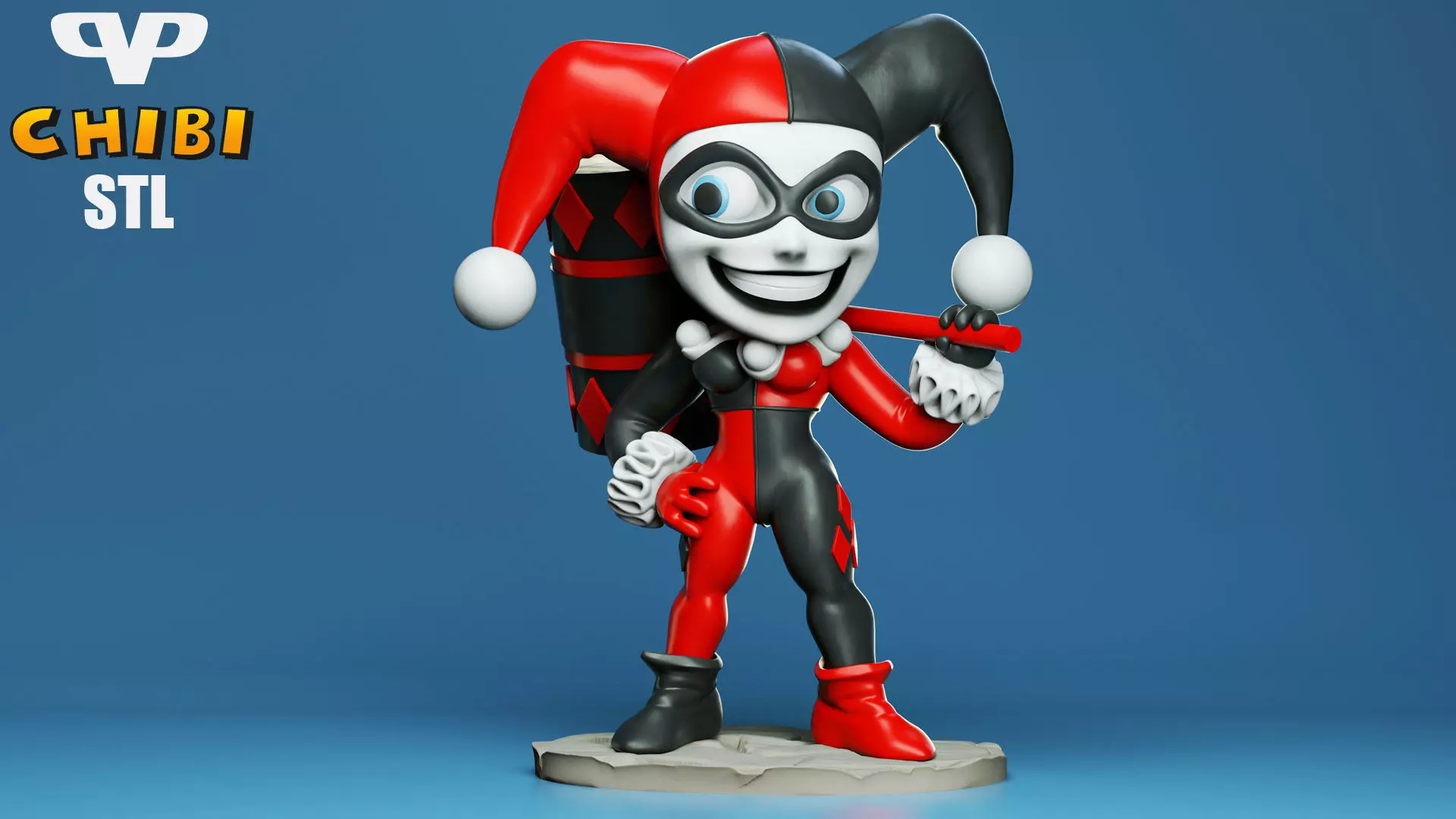 Harley Quinn Chibi for 3D Printing STL 3D print model_0