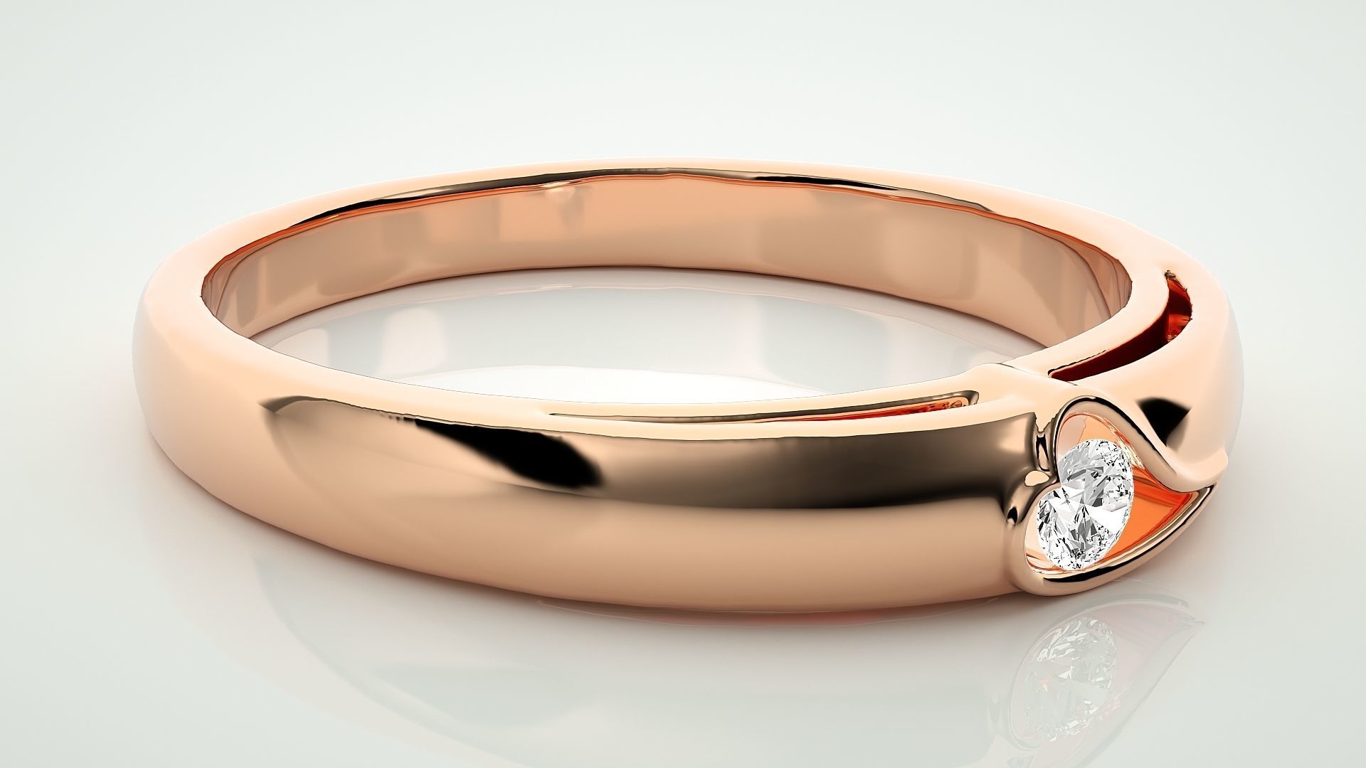 Single diamond Heart Women solitaire ring 3dm stl render detail 3D print model_1