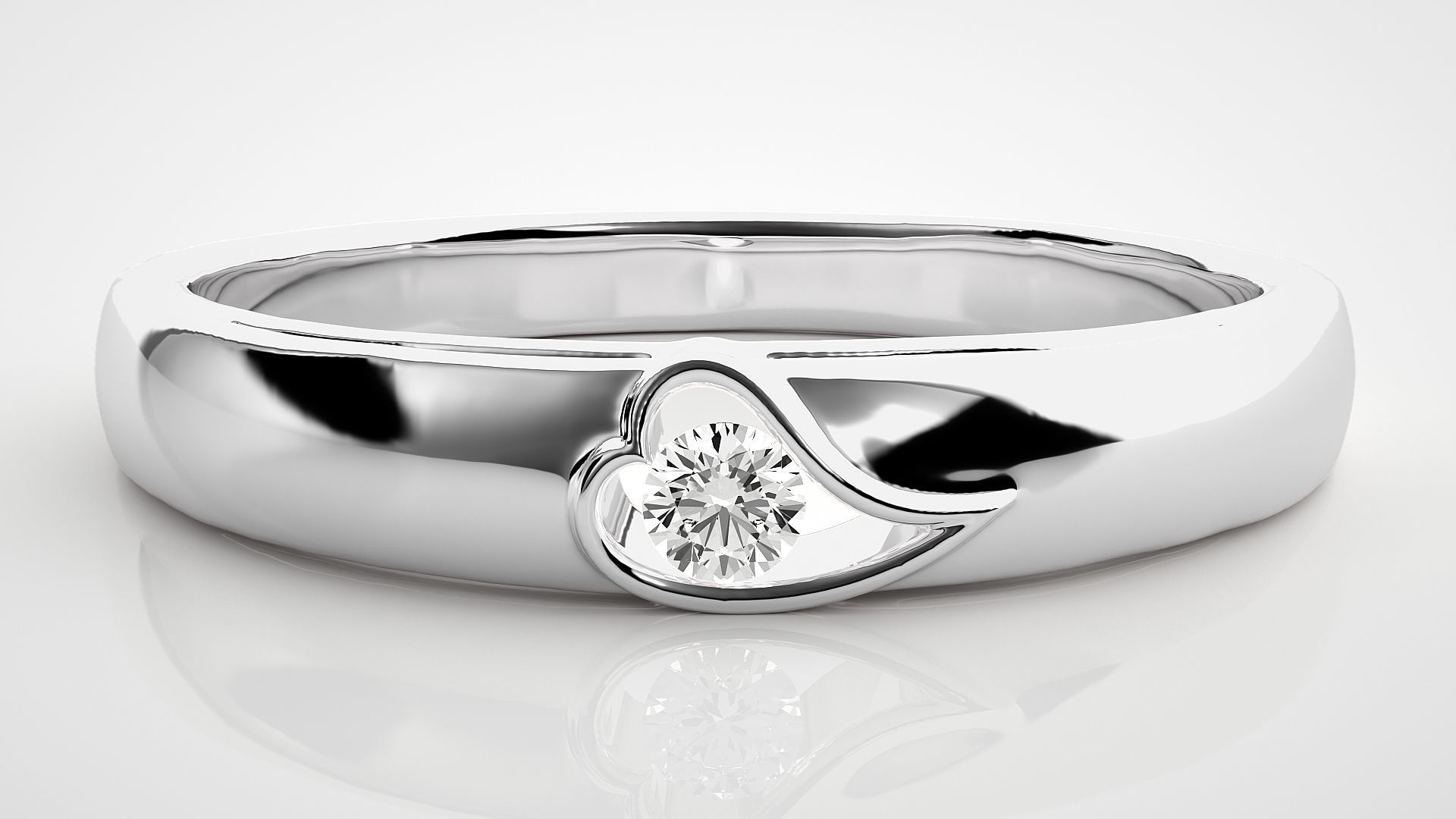 Single diamond Heart Women solitaire ring 3dm stl render detail 3D print model_4