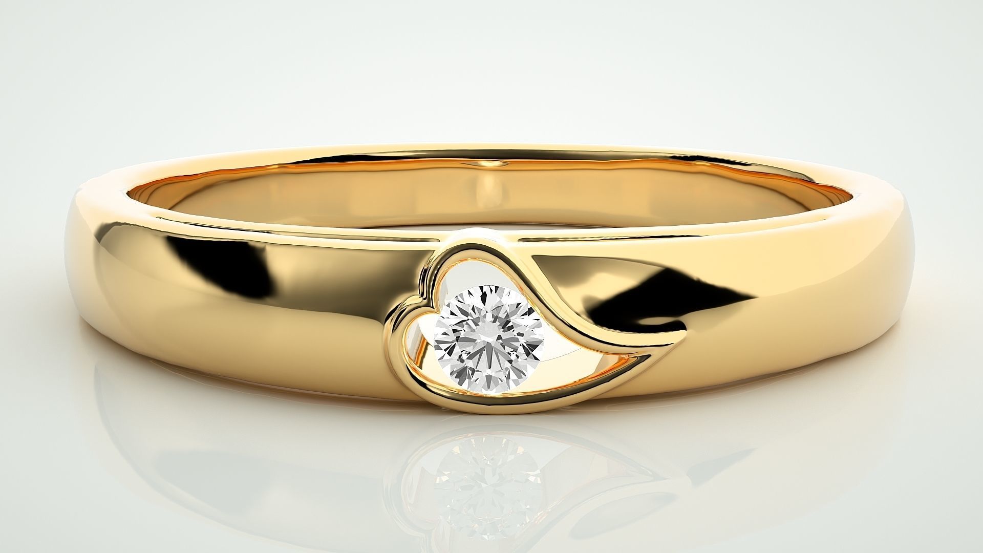 Single diamond Heart Women solitaire ring 3dm stl render detail 3D print model_7