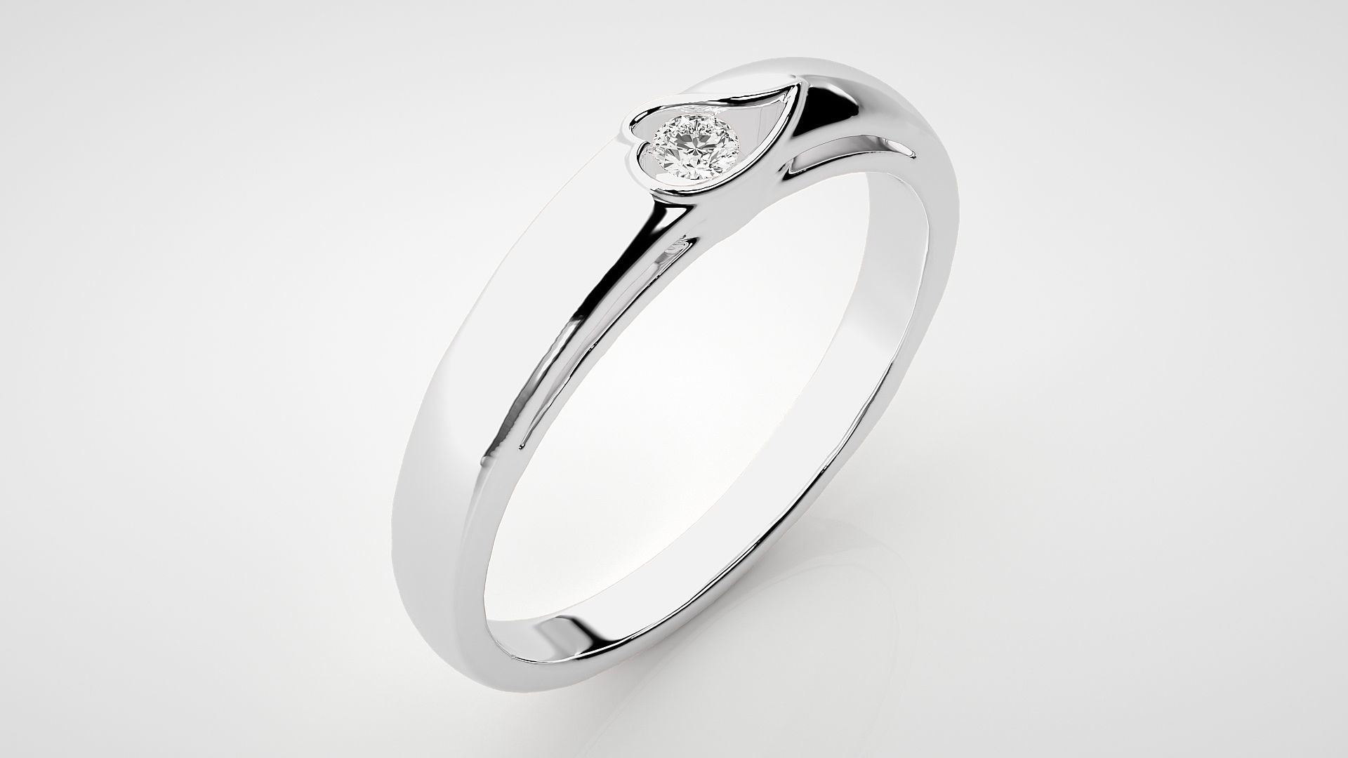 Single diamond Heart Women solitaire ring 3dm stl render detail 3D print model_6