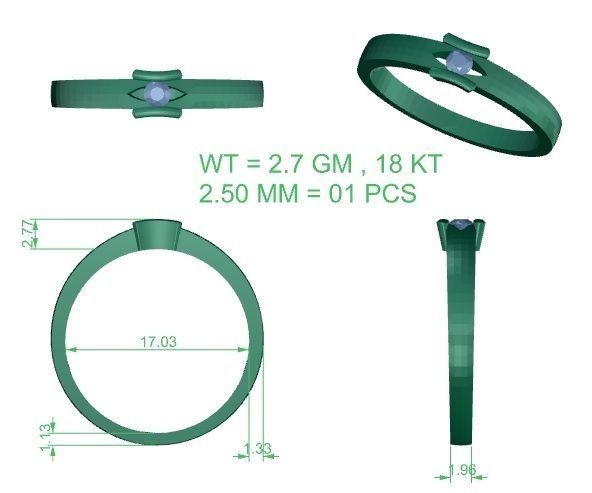 Single diamond Women solitaire ring 3dm stl render detail 3D print model_3