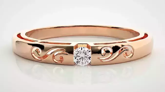 Single diamond Women solitaire ring 3dm stl render detail