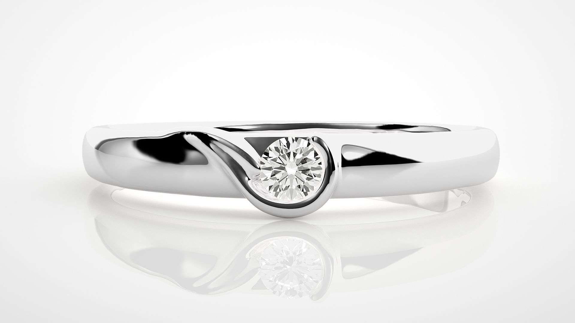 Single diamond Women solitaire ring 3dm stl render detail 3D print model_4