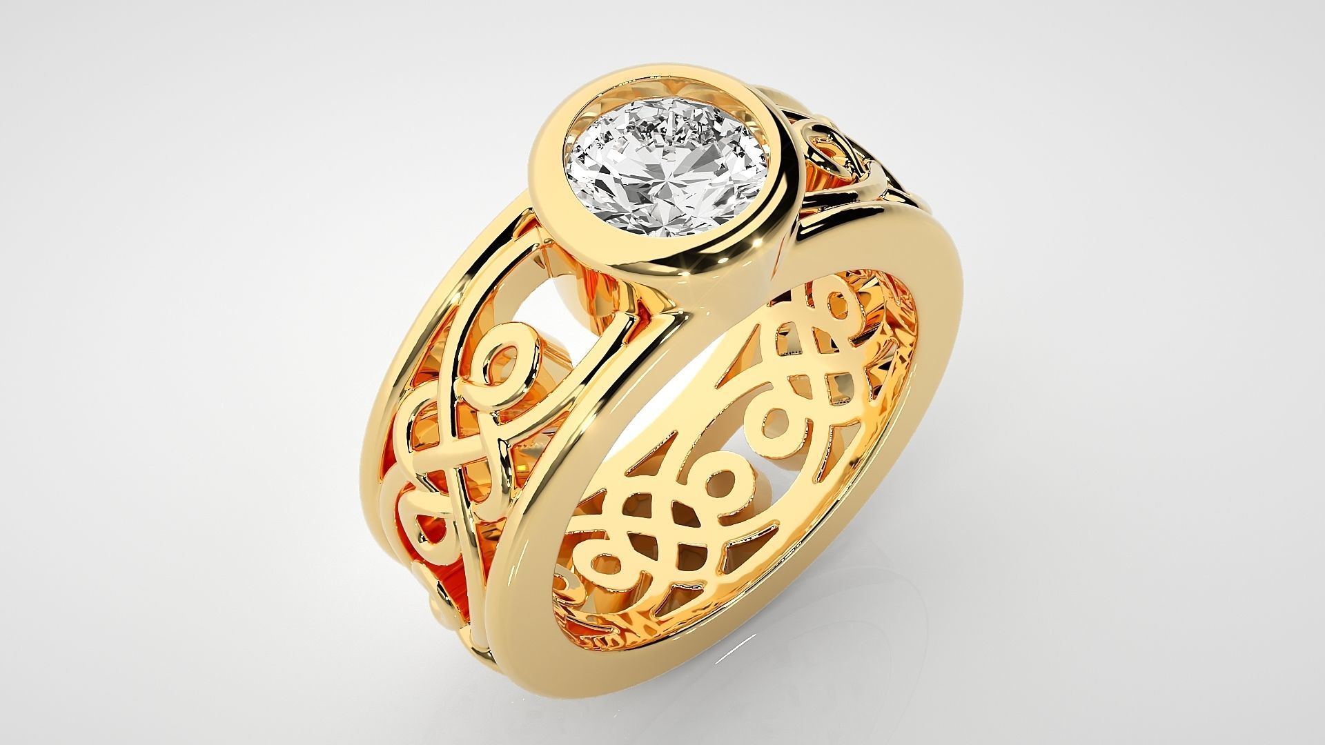 Single diamond Wire Mesh Women solitaire ring 3dm stl render 3D print model_8