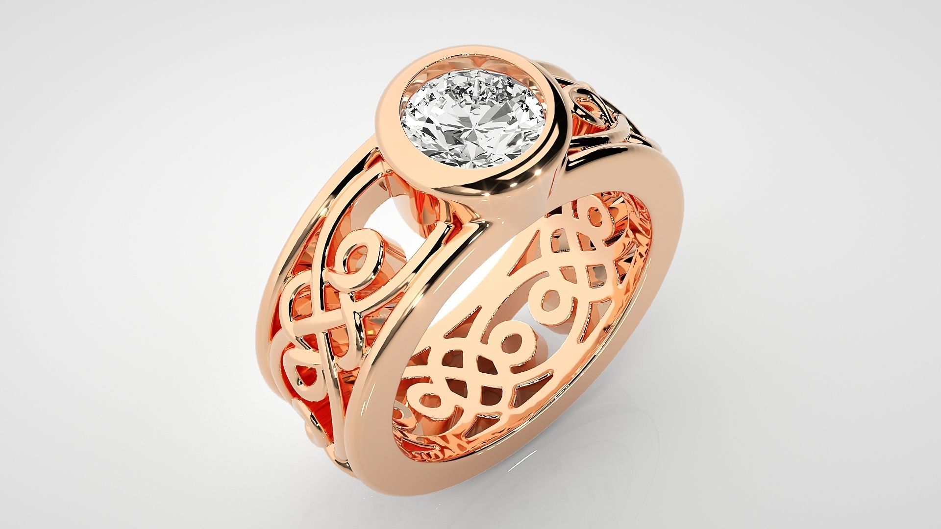 Single diamond Wire Mesh Women solitaire ring 3dm stl render 3D print model_2