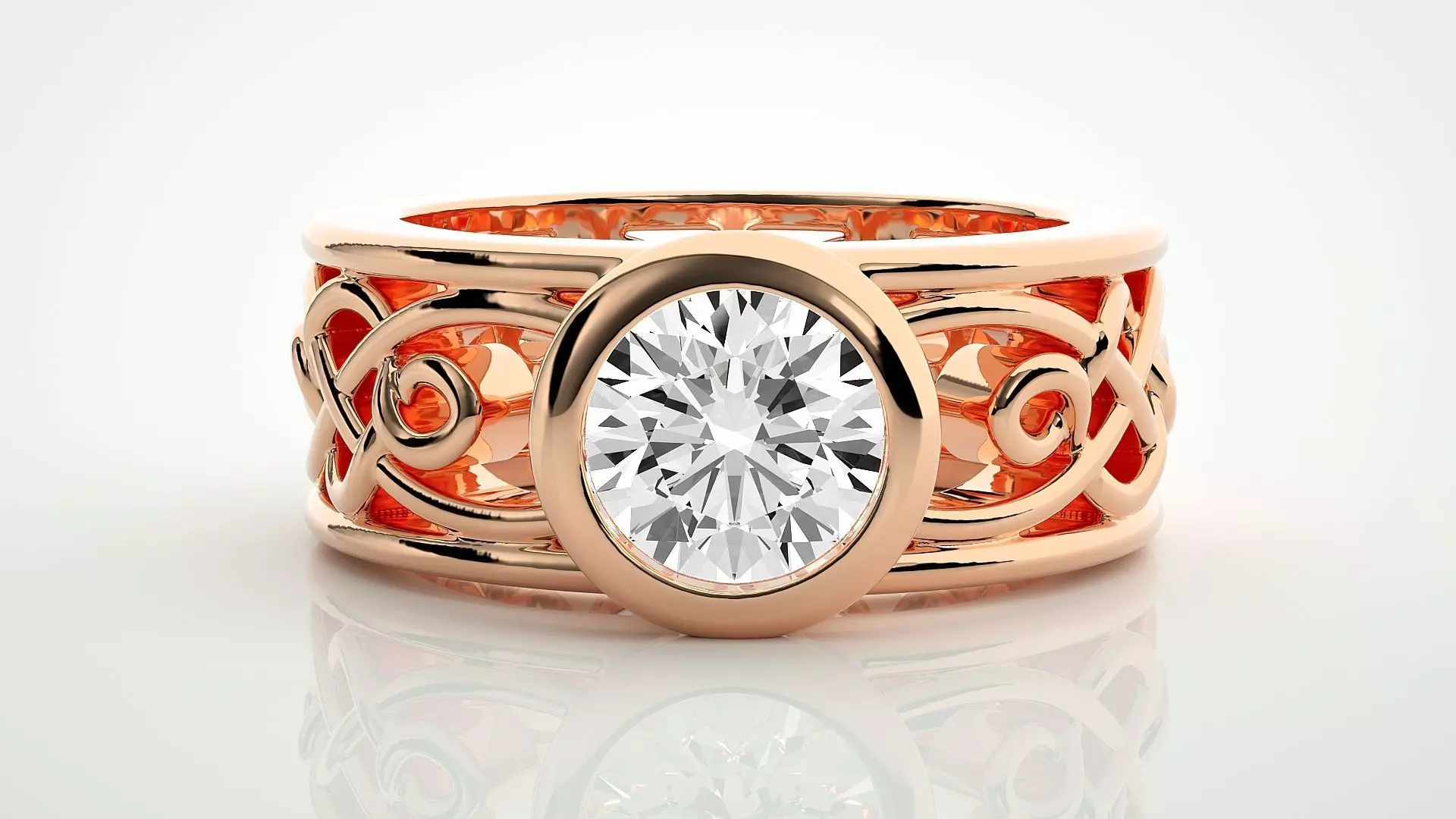 Single diamond Wire Mesh Women solitaire ring 3dm stl render 3D print model_0